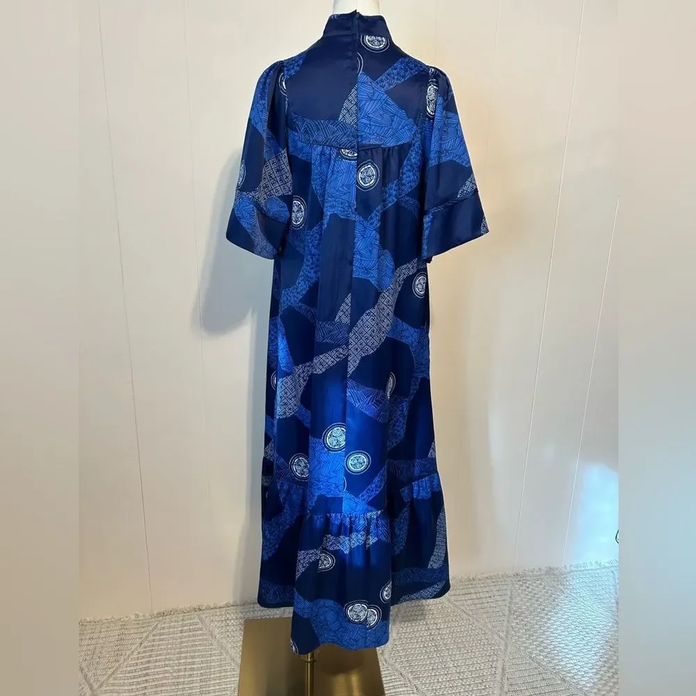 Vintage Liona Hawaii for Liberty House Elegant Blue Patterned Maxi Dress size 12 - Picture 5 of 11